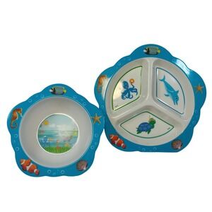 2000s Vintage Y2K Playtex Baby Einstein Sea Life Divided Plate and Bowl Set